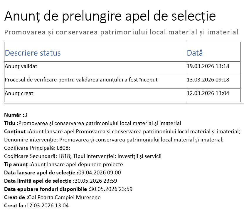 anunt prelungire selectie
